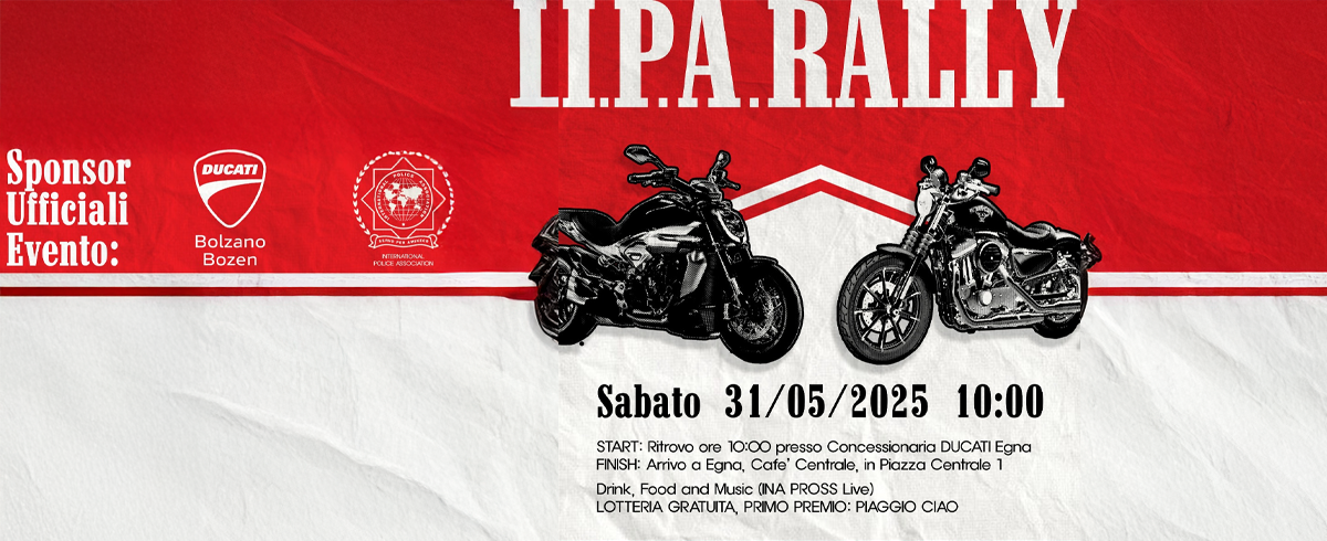 Sabato 31 maggio: parte da Egna il primo I.P.A. Rally in moto