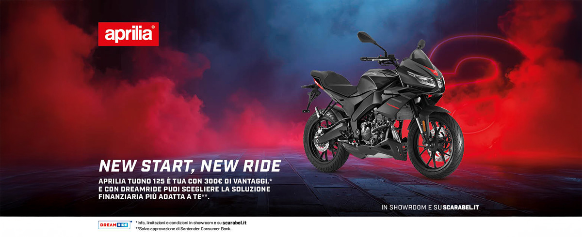 APRILIA TUONO 125 TUA DA 89,50€ AL MESE CON 500€ DI VANTAGGI.