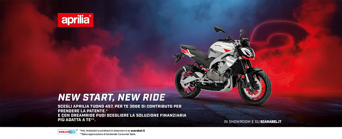 APRILIA TUONO 457 DA 109€ AL MESE (TAN 4,98%, TAEG 7,63%) CON 300€ DI CONTRIBUTO PATENTE